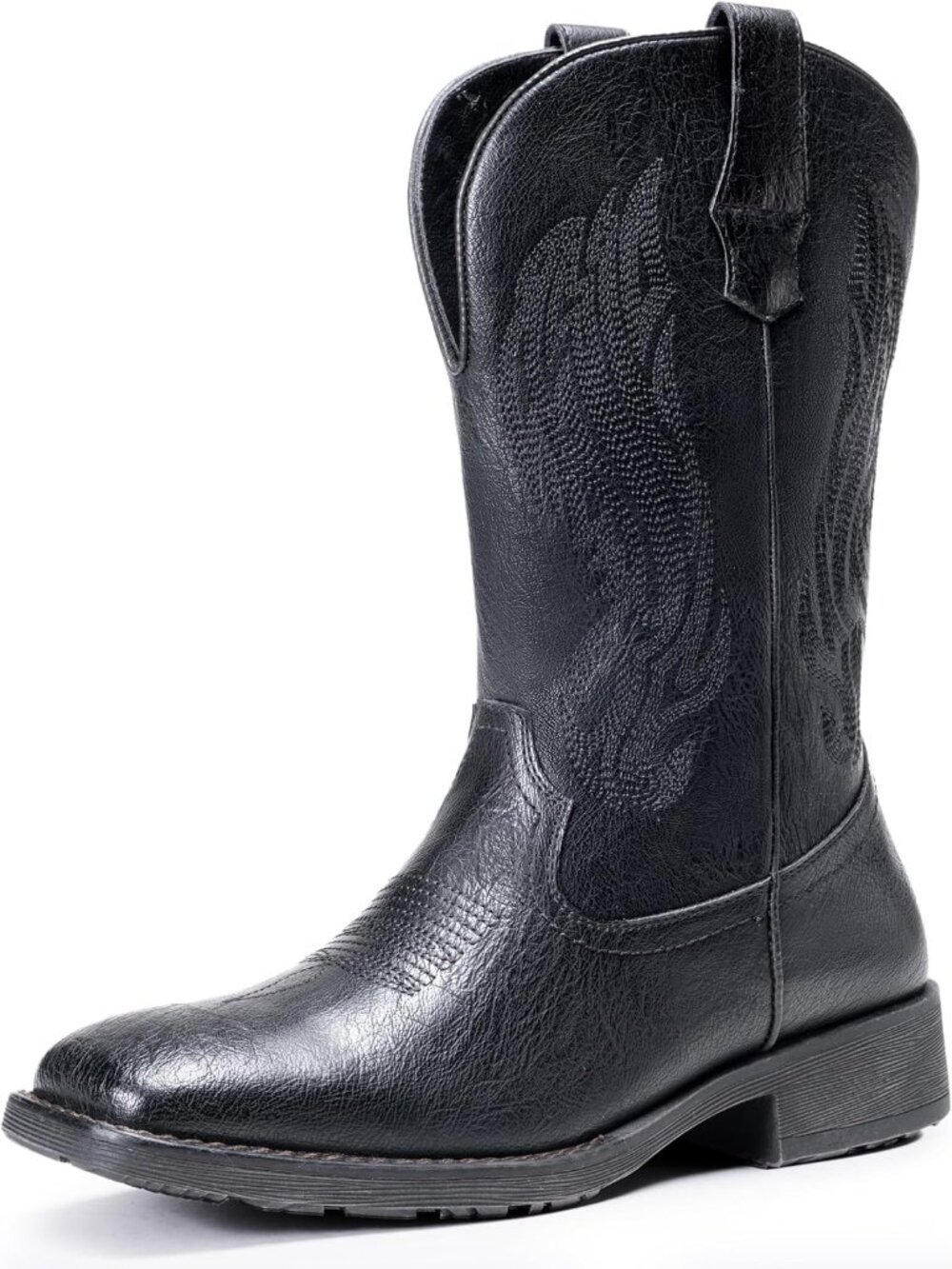 Men's All Black Embroidery Square Toe Botas Vaqueros Hombre Western Cowboy Boot